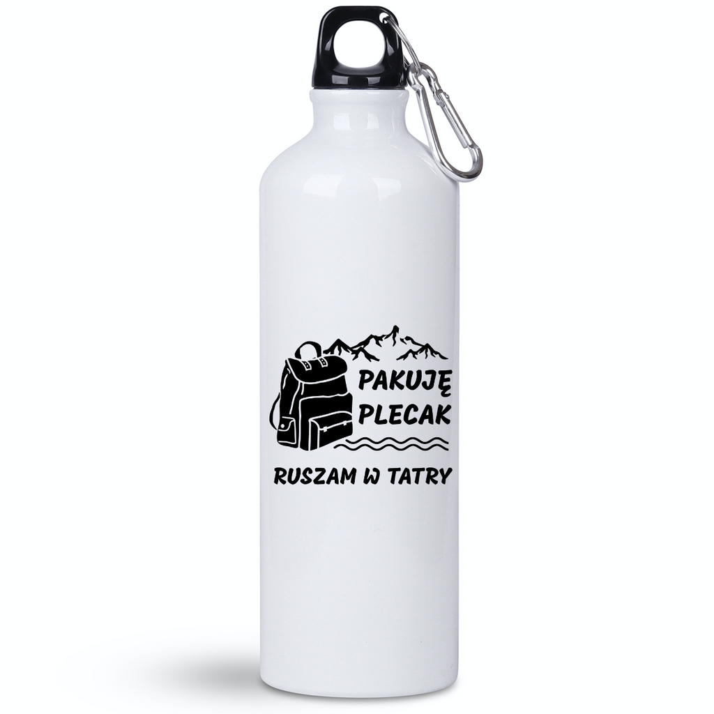 Butelka biała 800 ml z nadrukiem "Pakuję plecak, ruszam w Tatry" - góry, Podhale, Zakopane #1