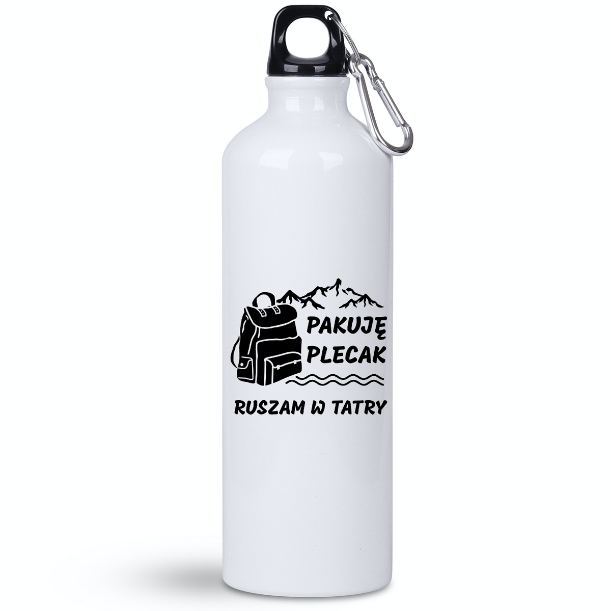 Butelka biała 800 ml z nadrukiem "Pakuję plecak, ruszam w Tatry" - góry, Podhale, Zakopane #1