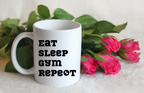 Kubek biały z nadrukiem „Eat Sleep Gym Repeat” – na prezent, siłownia #7
