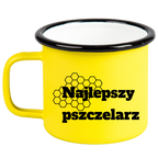 Kubek emaliowany żółty z napisem „Najlepszy Pszczelarz” – pszczelarstwo #4