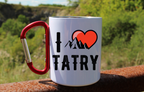 Kubek biały z czerwonym karabińczykiem, nadruk „I love Tatry” – góry #10