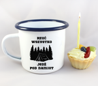 Kubek emaliowany biały z nadrukiem „Rzuć wszystko, jedź pod namiot” – camping, namioty #9