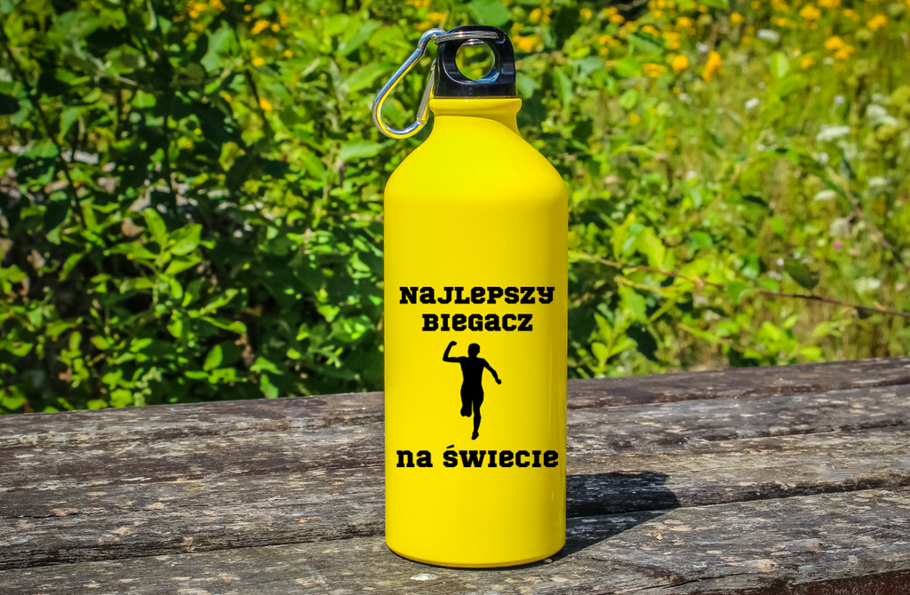 Butelka żółta 600 ml z nadrukiem "Najlepszy biegacz na świecie" - bieganie #1