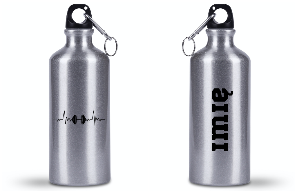 Butelka srebrna 500 ml z grafiką hantli i linią życia – na siłownię #5
