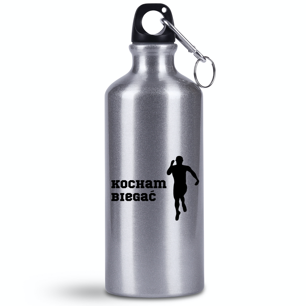 Butelka srebrna 500 ml z nadrukiem "Kocham biegać" - męska, bieganie #1