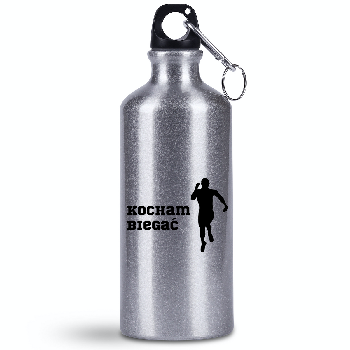 Butelka srebrna 500 ml z nadrukiem "Kocham biegać" - męska, bieganie #1