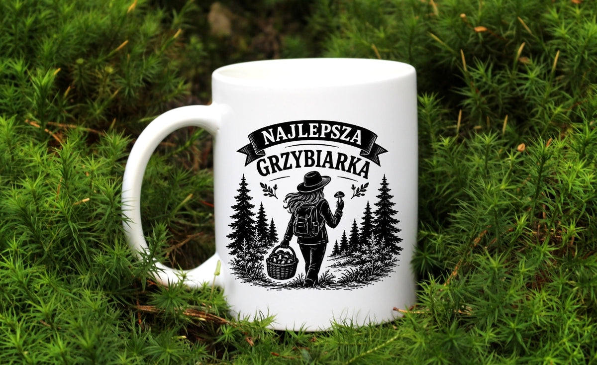 Kubek biały z nadrukiem „Najlepsza Grzybiarka” – grzyby #3