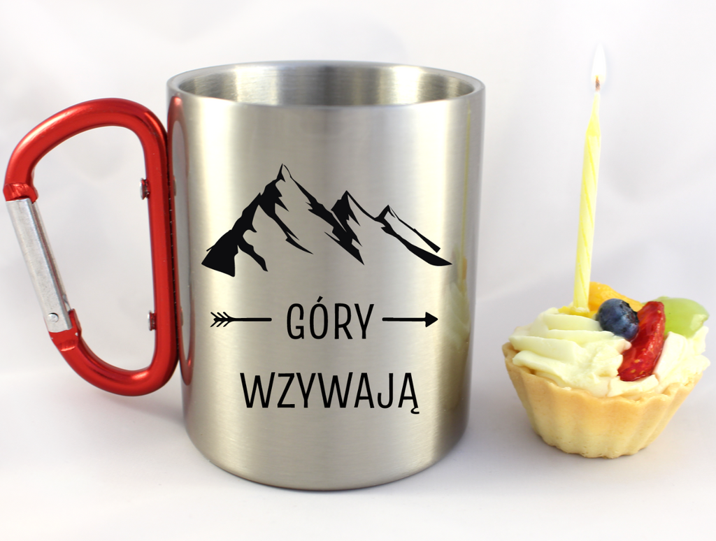 Kubek z czerwonym karabińczykiem i nadrukiem "Góry wzywają" #3