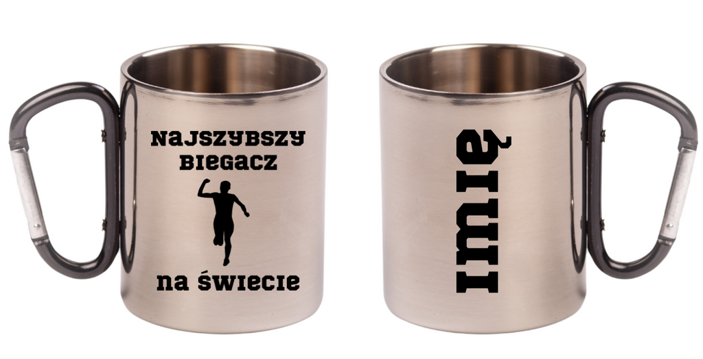 Biegowy kubek z karabińczykiem czarnym i nadrukiem "Najszybszy Biegacz na Świecie" #4