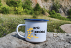 Kubek emaliowany biały z nadrukiem „Król pasieki” – pszczelarstwo #10
