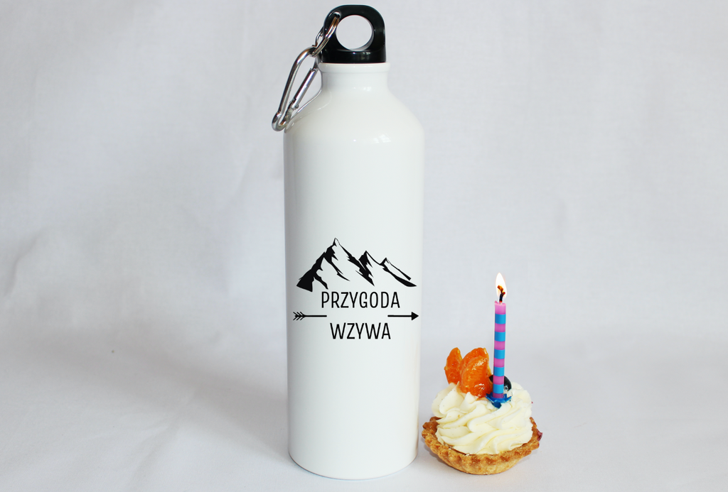 Butelka biała 800 ml z nadrukiem „Przygoda wzywa" - trekking #5