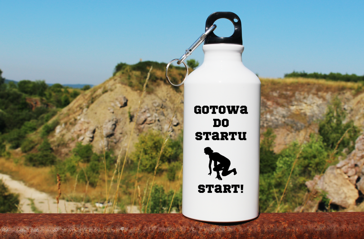 Bidon biały 400 ml dla biegaczki – nadruk "Gotowa do startu, start!" – bieganie #5