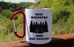 Kubek biały z czerwonym karabińczykiem z nadrukiem „Rzuć wszystko, jedź pod namiot” – camping, namioty #9