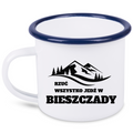 Kubek biały emaliowany z nadrukiem "Rzuć wszystko, jedź w Bieszczady" - góry #3