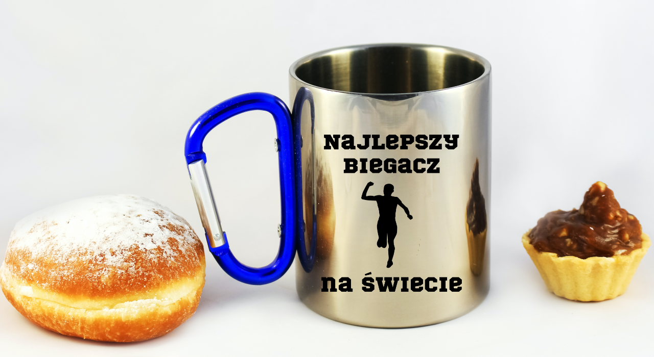 Biegowy kubek karabińczyk niebieski z nadrukiem "Najlepszy biegacz na świecie" #1