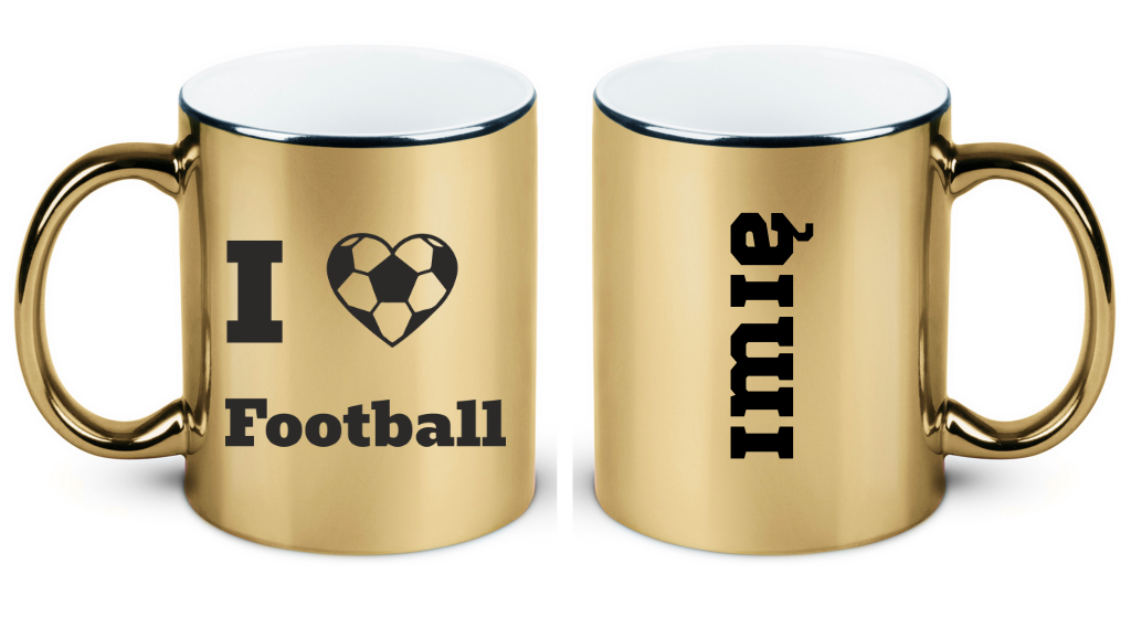 Kubek złoty z nadrukiem "I love Football" - piłka nożna #3
