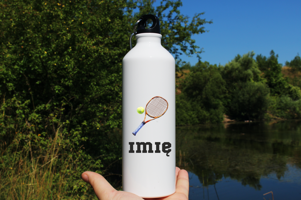 Bidon biały 800 ml z grafiką rakiety tenisowej i własnym imieniem #6