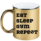 Kubek złoty prezent z nadrukiem „Eat Sleep Gym Repeat” – siłownia #7