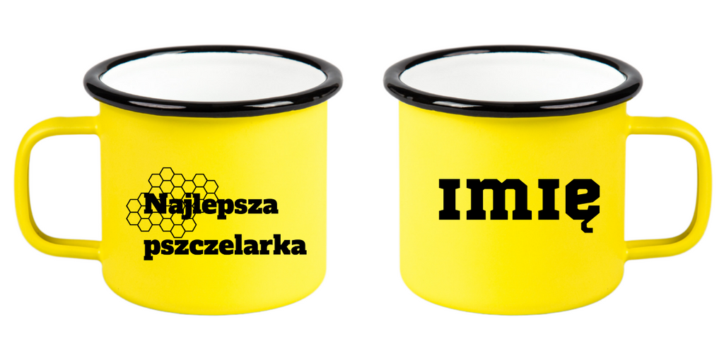 Kubek emaliowany żółty z napisem "Najlepsza pszcelarka" – pszczelarstwo #3