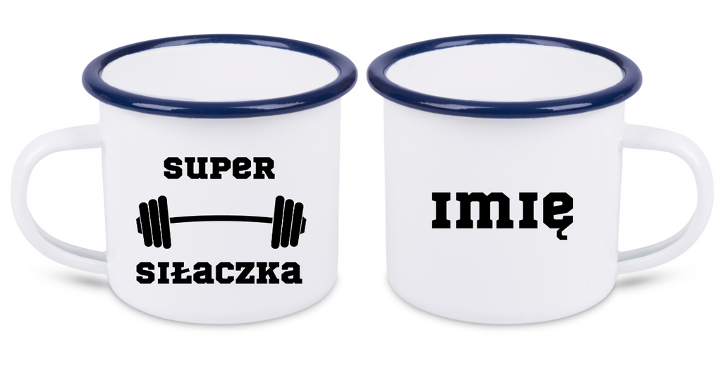 Kubek emaliowany biały z nadrukiem „Super Siłaczka” – siłownia #2