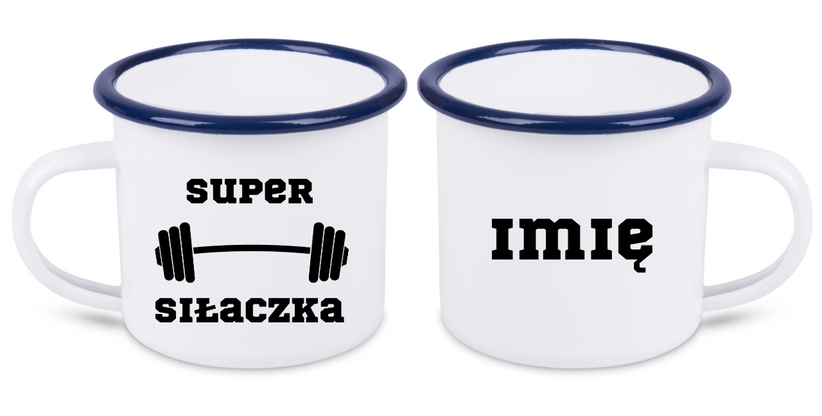 Kubek emaliowany biały z nadrukiem „Super Siłaczka” – siłownia #2