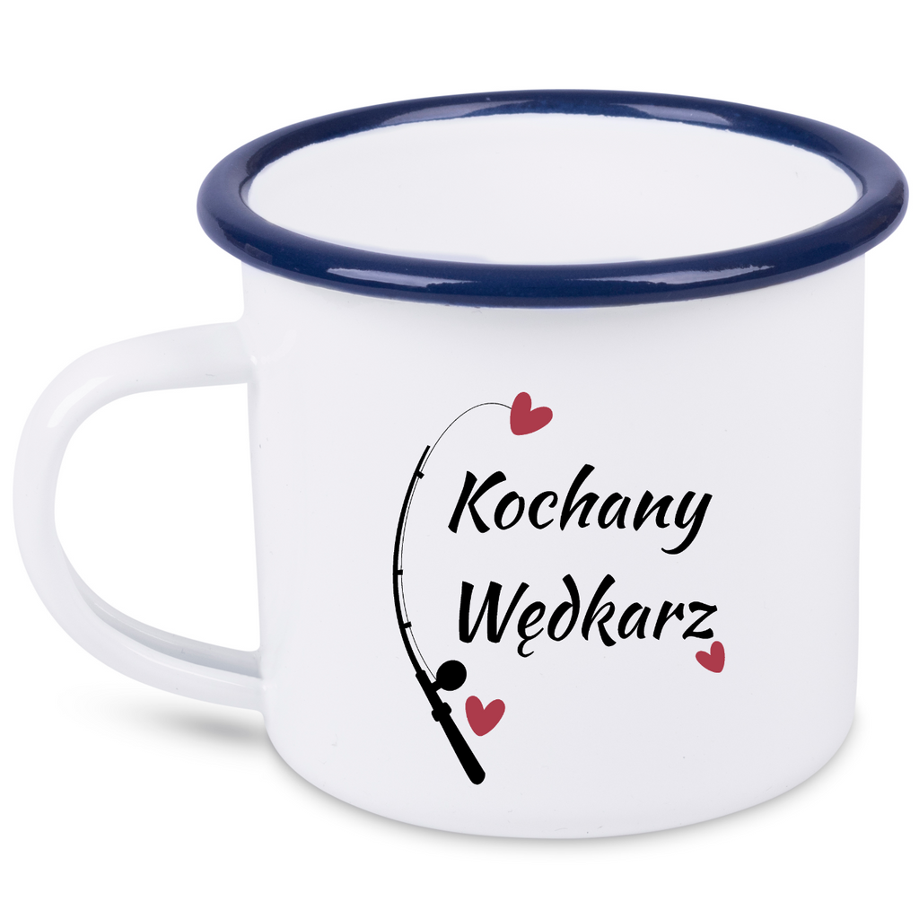 Kubek emaliowany biały z nadrukiem "Kochany Wędkarz" #2
