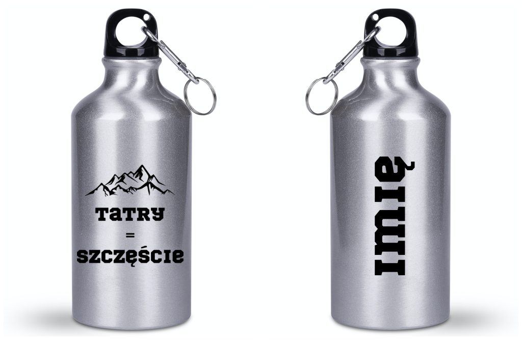 Butelka srebrna 400 ml z nadrukiem „Tatry = Szczęście” – Podhale, góry, Tatry #4