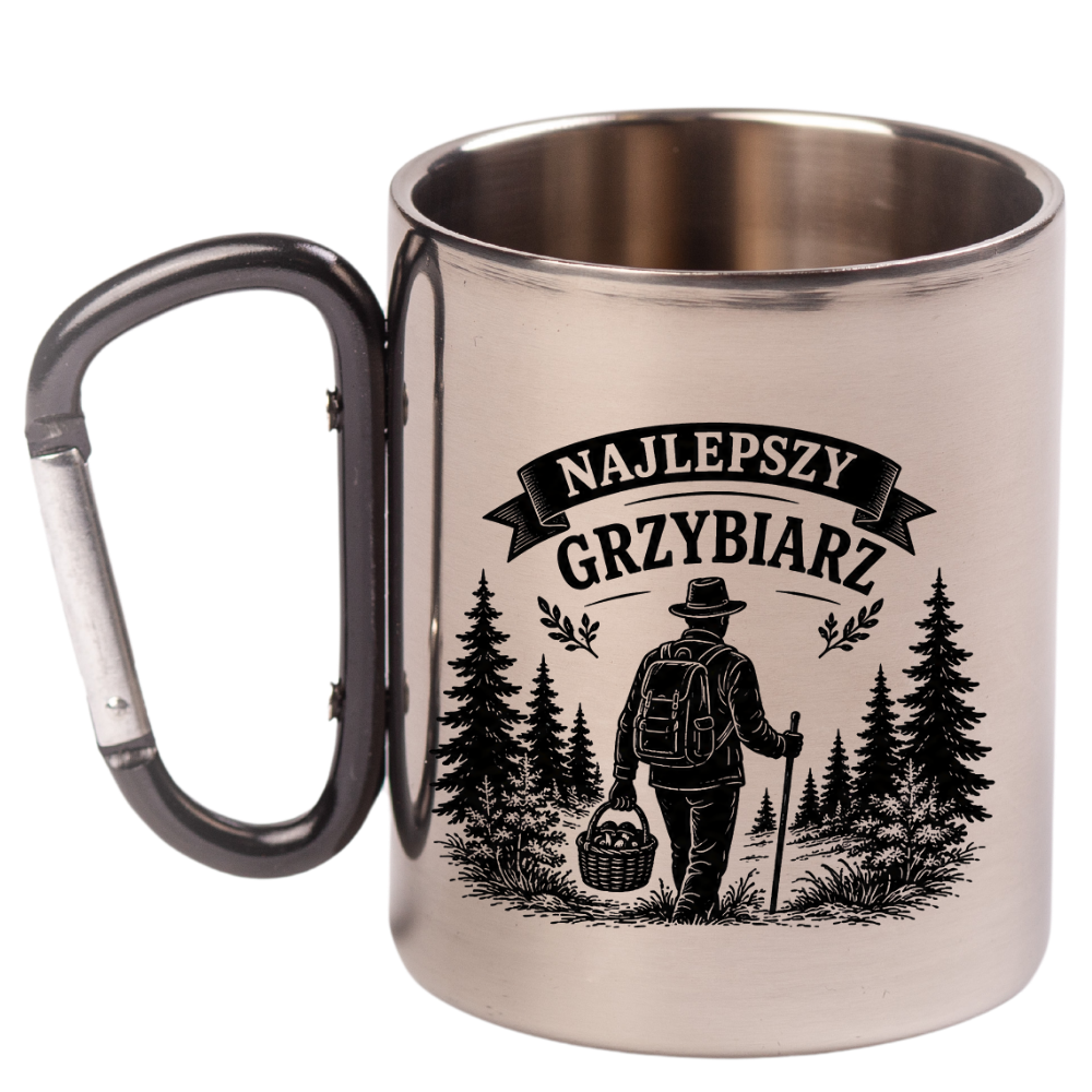 Kubek z czarnym karabińczykiem z nadrukiem „Najlepszy Grzybiarz” – na grzyby #4