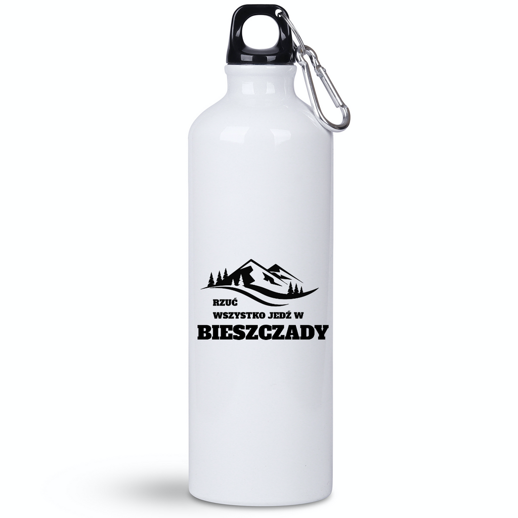 Butelka biała 800 ml z nadrukiem „Rzuć wszystko, jedź w Bieszczady” #2