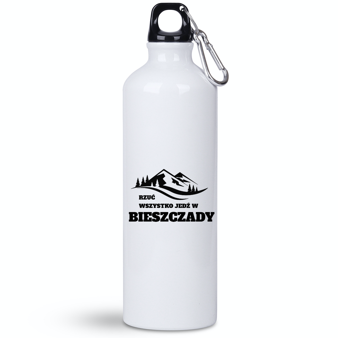 Butelka biała 800 ml z nadrukiem „Rzuć wszystko, jedź w Bieszczady” #2