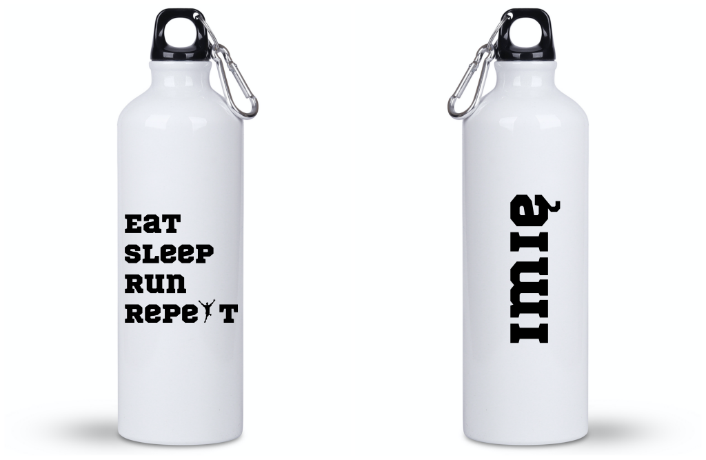 Bidon dla panów biały 800 ml z nadrukiem "Eat Sleep Run Repeat" – bieganie #11