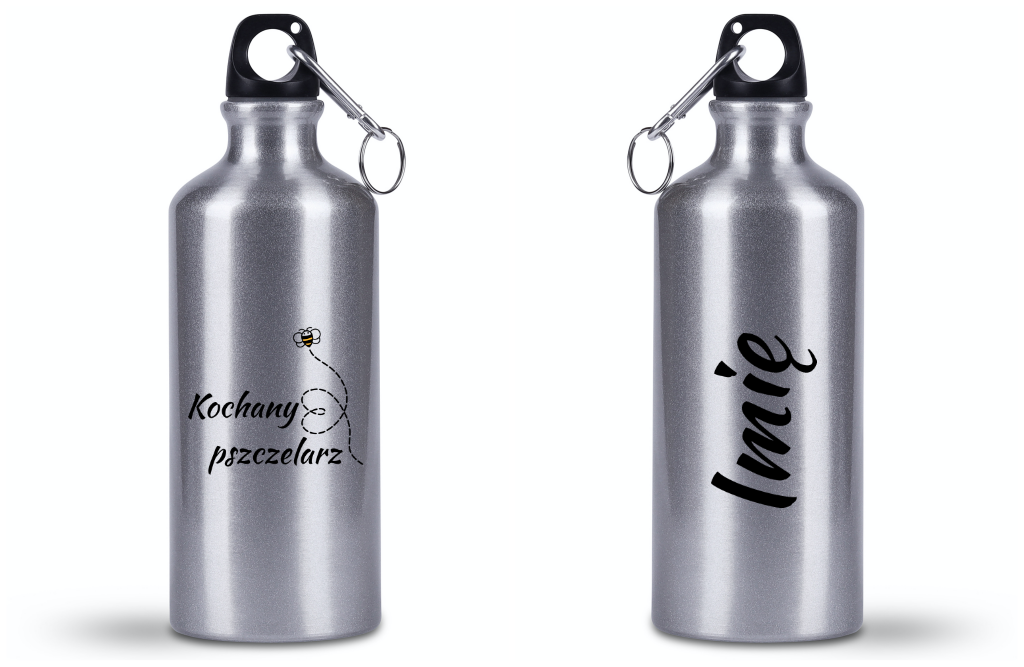 Butelka srebrna 500 ml z nadrukiem „Kochany pszczelarz” – pszczelarstwo #6
