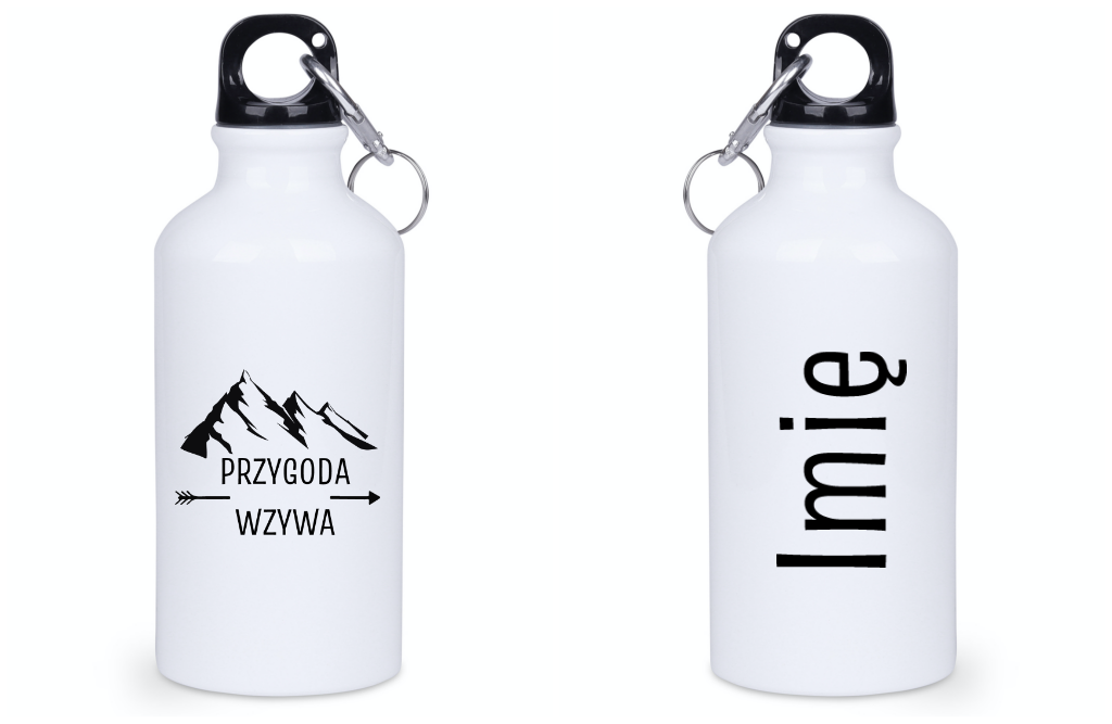 Butelka biała 400 ml z nadrukiem „Przygoda wzywa” #3