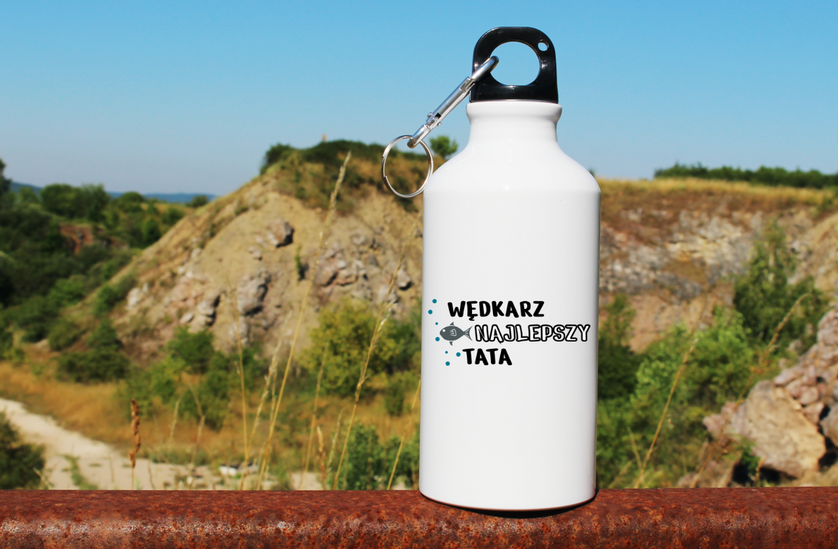 Bidon biały 400 ml z nadrukiem "Najlepszy Wędkarz Tata" - na dzień ojca, wędkarstwo #8