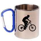 Kubek z niebieskim karabińczykiem, grafiką roweru i imieniem do wyboru – dla rowerzysty #5