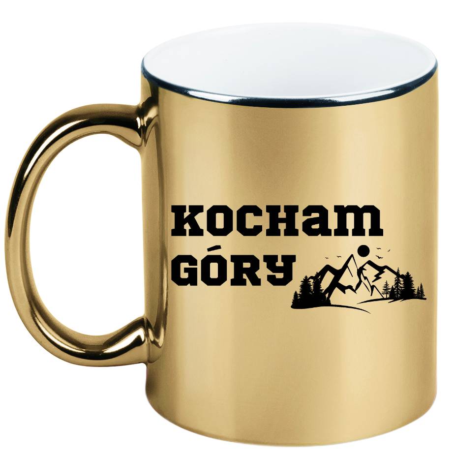 Kubek złoty z nadrukiem „Kocham Góry” – trekking, wyprawa #7