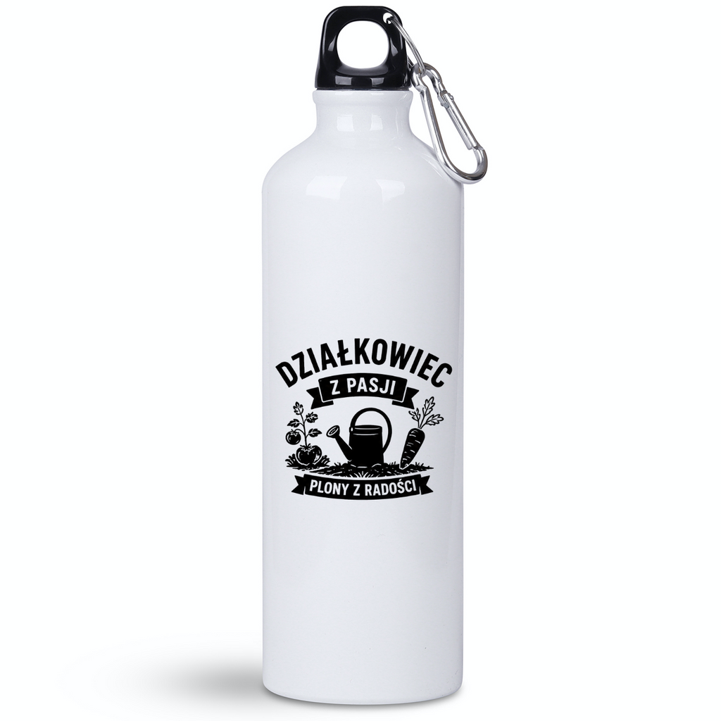 Butelka biała 800 ml z nadrukiem „Działkowiec pasji plony z raodści” – działka, ogród #7