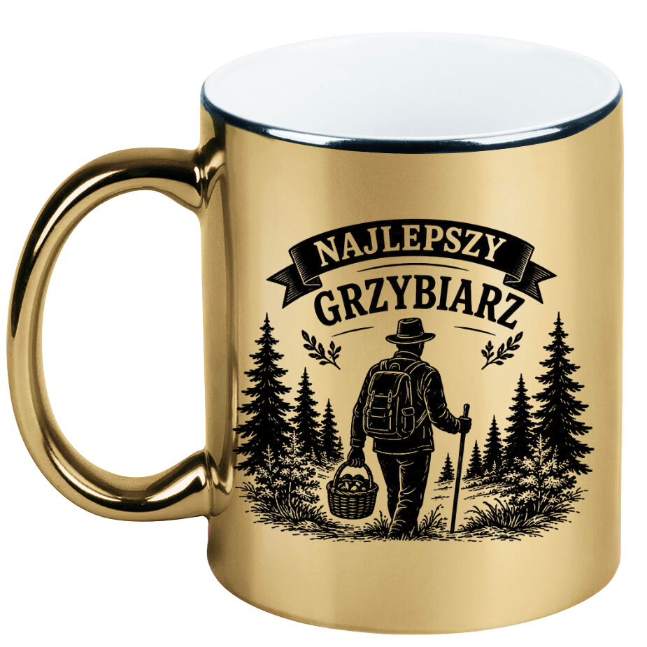 Kubek złoty z nadrukiem „Najlepszy Grzybiarz” – na grzyby #4