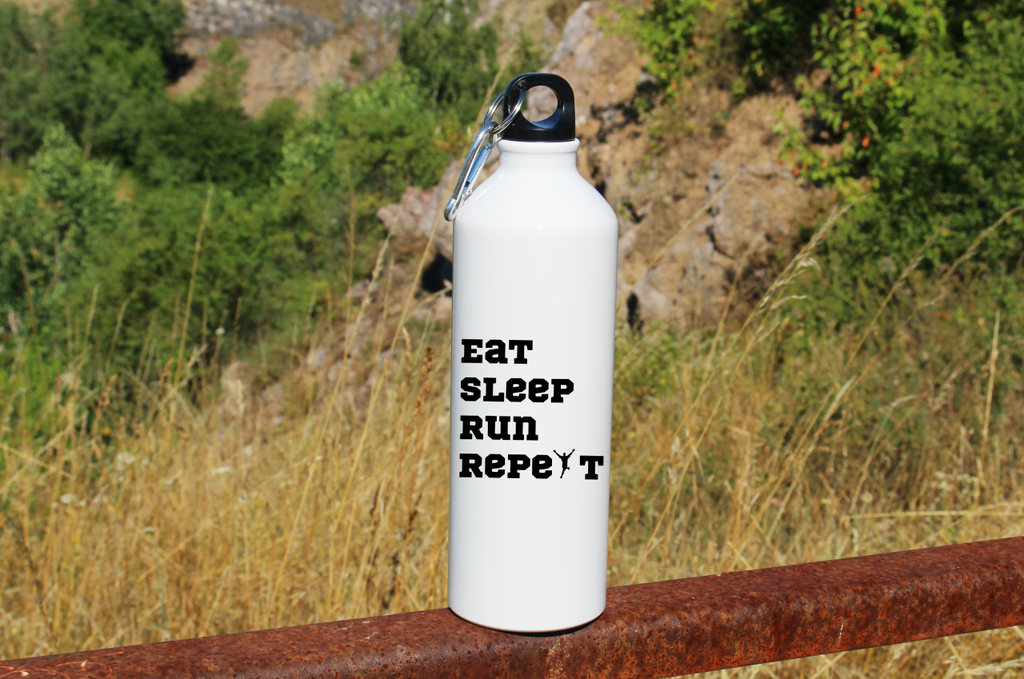 Bidon dla panów biały 800 ml z nadrukiem "Eat Sleep Run Repeat" – bieganie #11