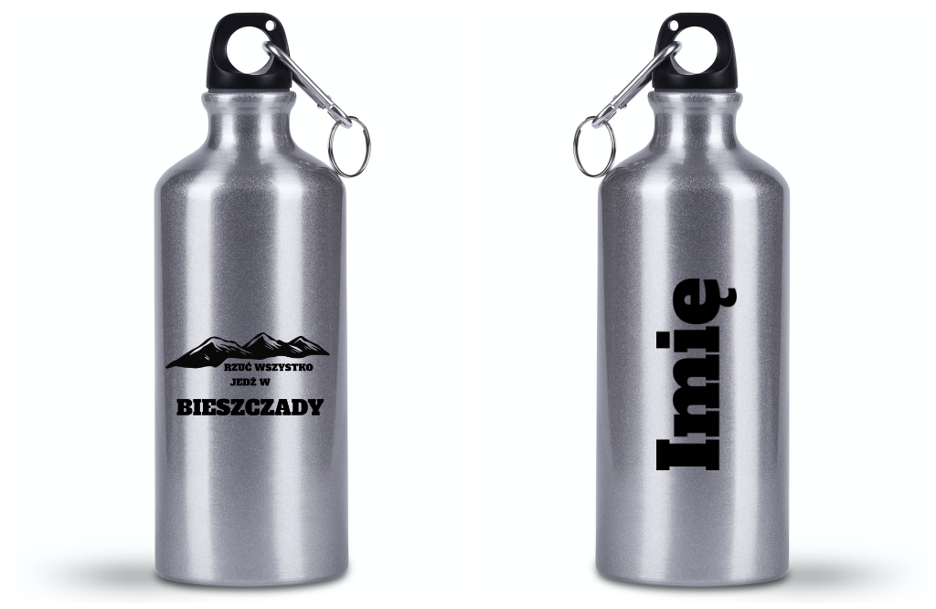 Bidon srebrny 500 ml z grafiką „Rzuć wszystko, jedź w Bieszczady” #1