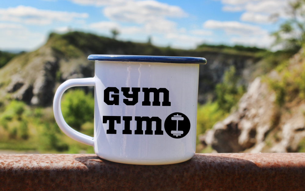 Kubek emaliowany biały z nadrukiem "Gym Time" - siłownia #1
