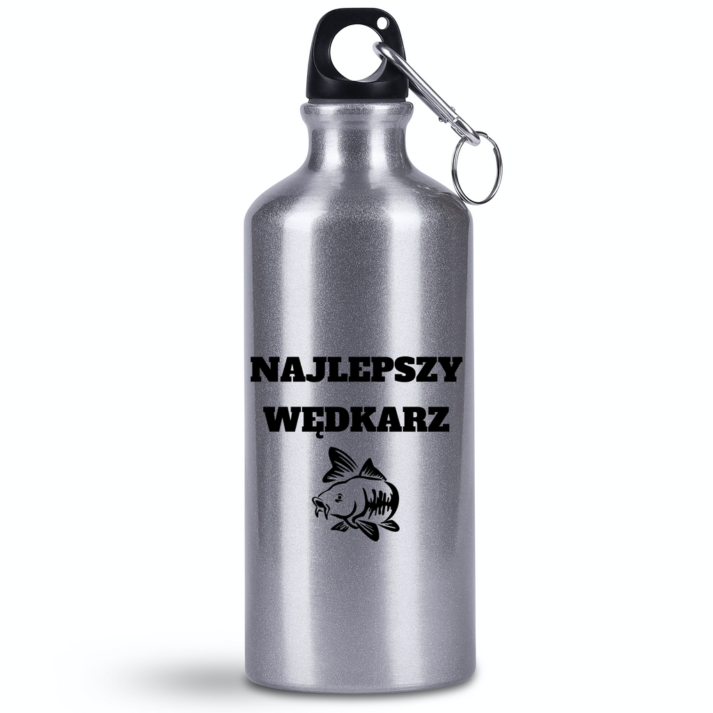 Butelka srebrna 500 ml z nadrukiem "Najlepszy wędkarz" – wędkarstwo #6