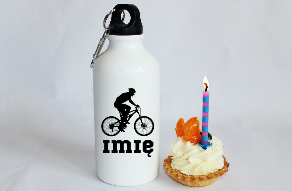 Butelka biała 400 ml z grafiką roweru oraz imieniem do wyboru – dla rowerzysty #6
