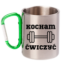 Kubek z zielonym karabińczykiem nadruk "Kocham Ćwiczyć" - siłownia #2
