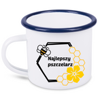 Kubek emaliowany biały z nadrukiem „Najlepszy pszczelarz” – pszczelarstwo #12