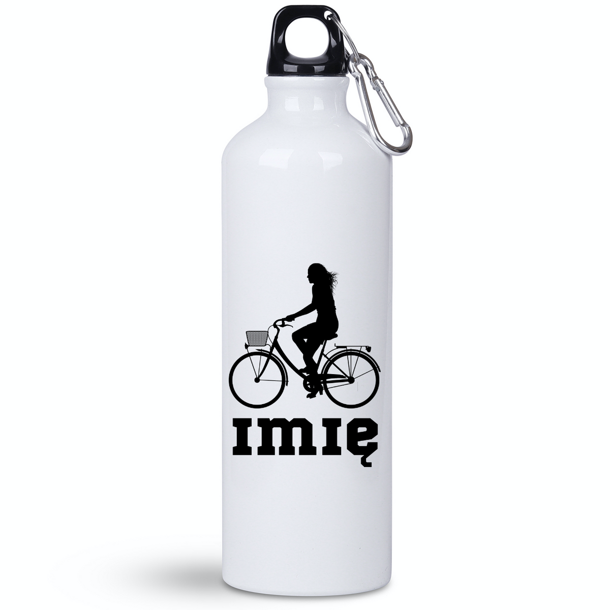 Butelka biała 800 ml na rower z grafiką rowerzystki i imieniem do wyboru – dla rowerzystki #1