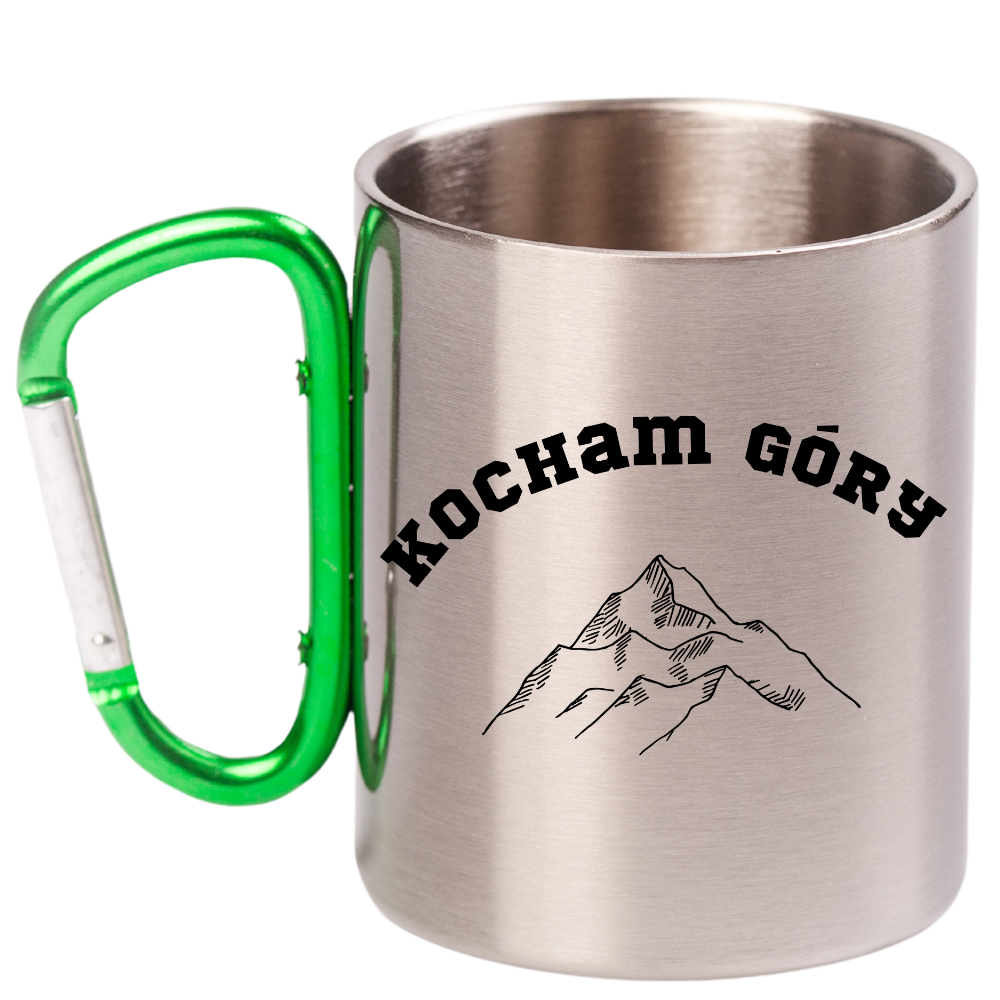 Kubek z zielonym karabińczykiem i nadrukiem "Kocham Góry" #9