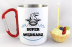 Kubek biały z czerwonym karabińczykiem i nadrukiem "Super wędkarz" – wędkarstwo #9