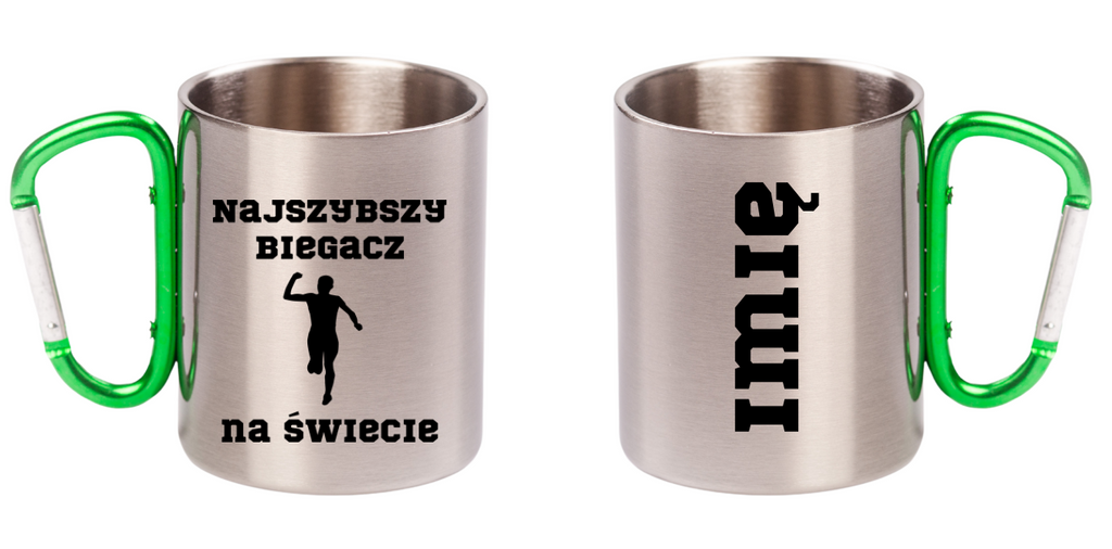 Kubek z karabińczykiem zielonym z nadrukiem "Najszybszy Biegacz na Świecie" – bieganie #4