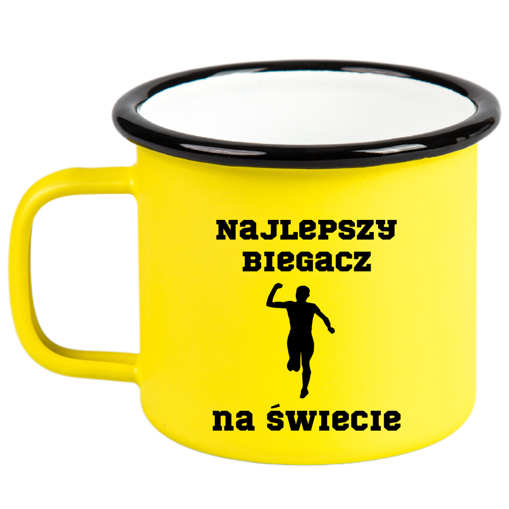 Kubek emaliowany żółty z nadrukiem "Najlepszy biegacz na świecie" #1